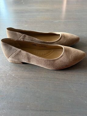 Nisolo Pointed-Toe Women's suede Flats in Taupe Sz 7.5